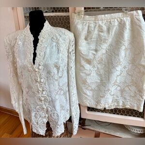 Vintage Scott McClintock White skirt suit white lace 🤍 👰🏼Bridal vibes